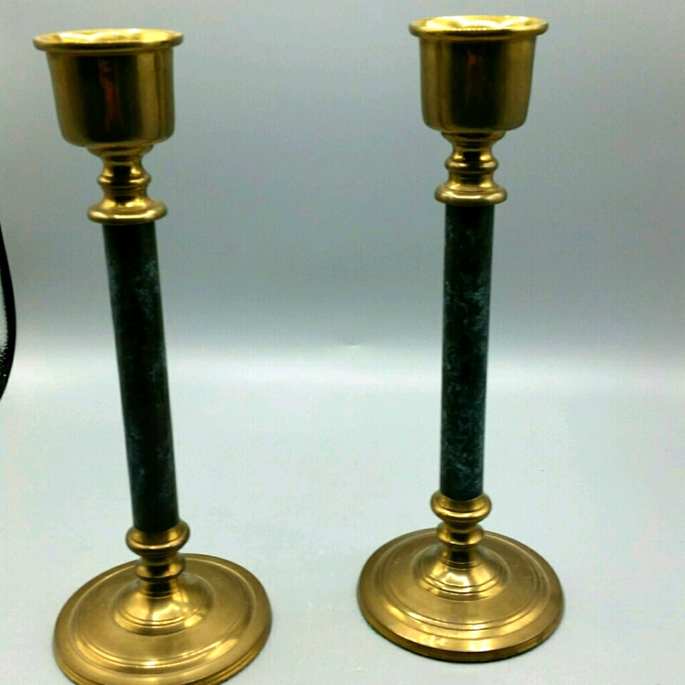 Vintage Pair Brass Candlestick Holders, India